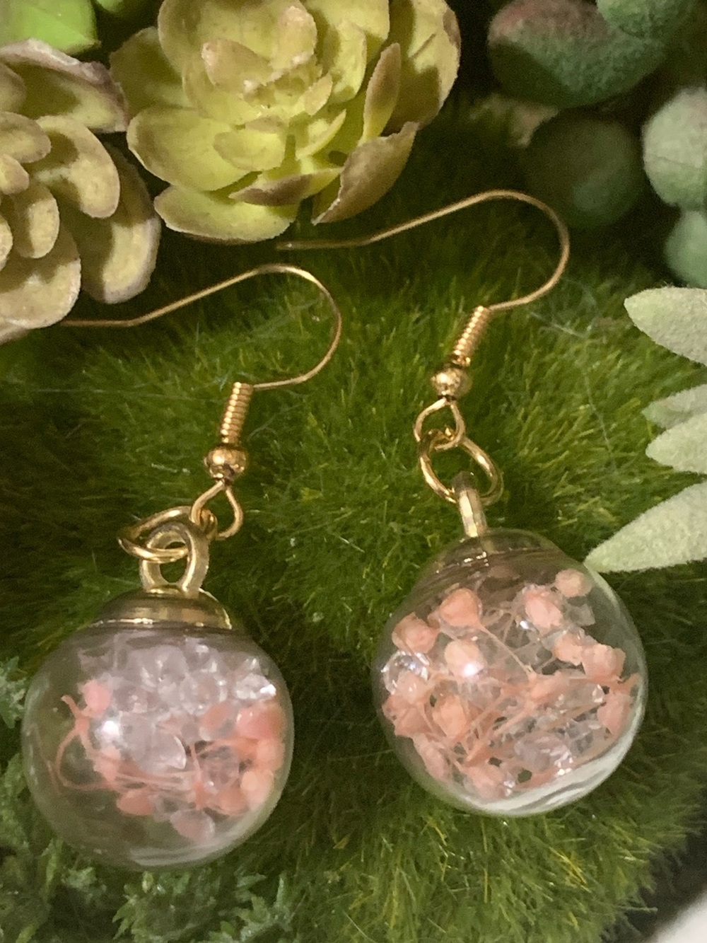 💎 Pink Orange Dried Flower Earrings